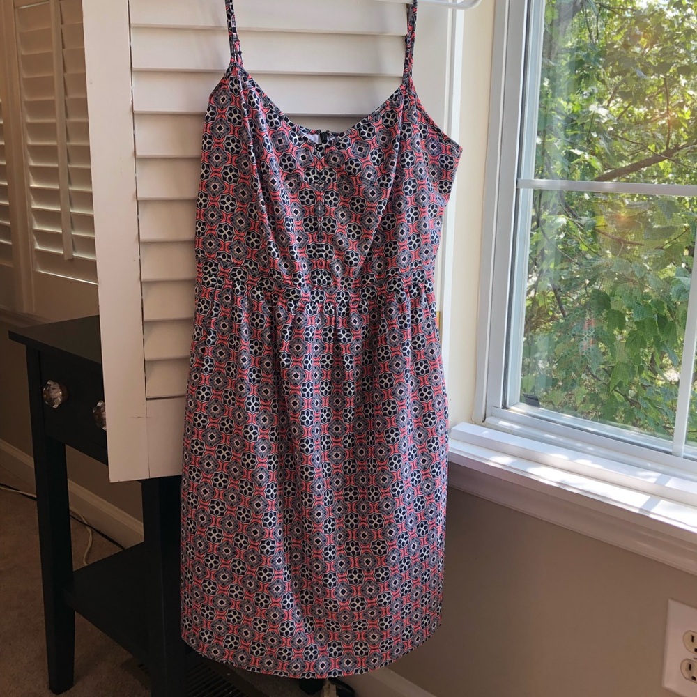 JCrew Factory Coral and Navy Print Dress - Size 8